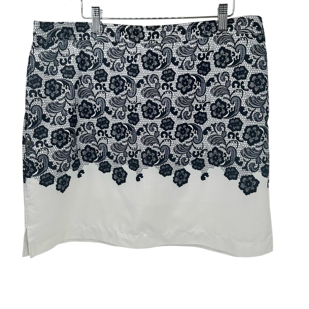 Cracked Wheat Skort Womens 14 White Navy Blue Floral Pull On Activewear